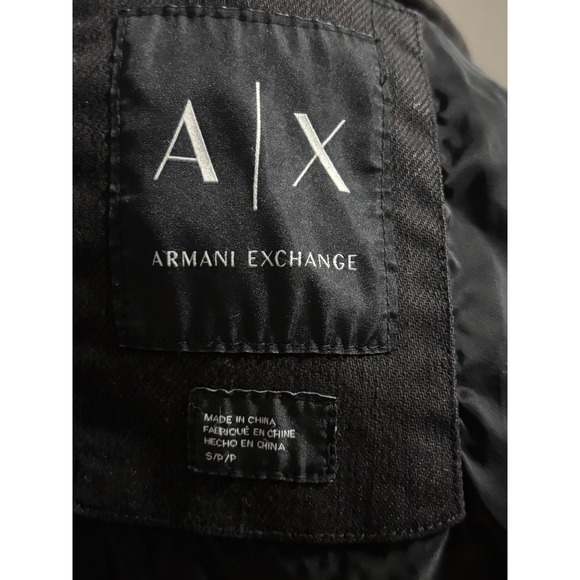 Armani Exchange Black Moto Leather Jacket Zip Front Snap Collar Ribbed Shoulders - Picture 8 of 9